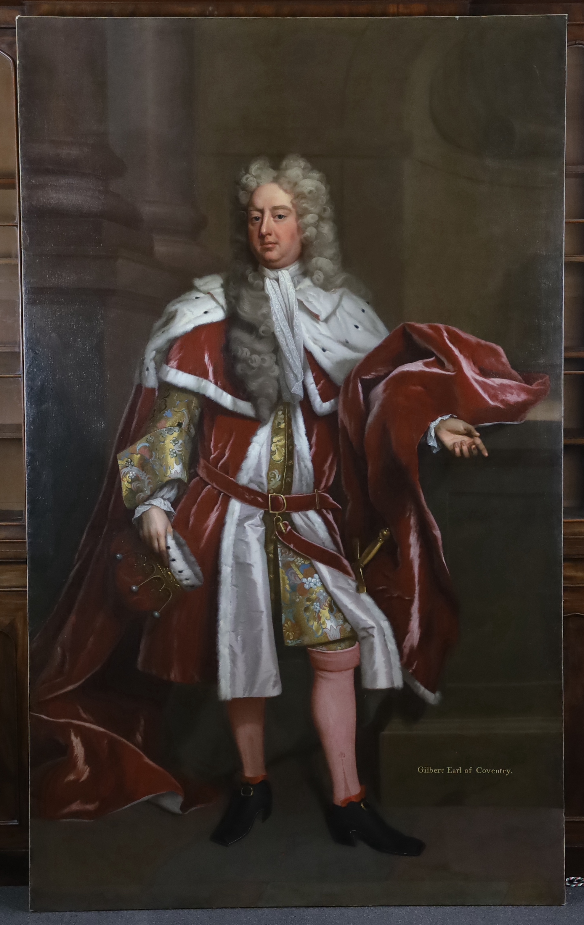 Michael Dahl (Swedish, 1659-1743), Portrait of Gilbert, 4th Earl of Coventry, full length in ermine trimmed ceremonial robes and holding a coronet, oil on canvas, 243 x 147cm